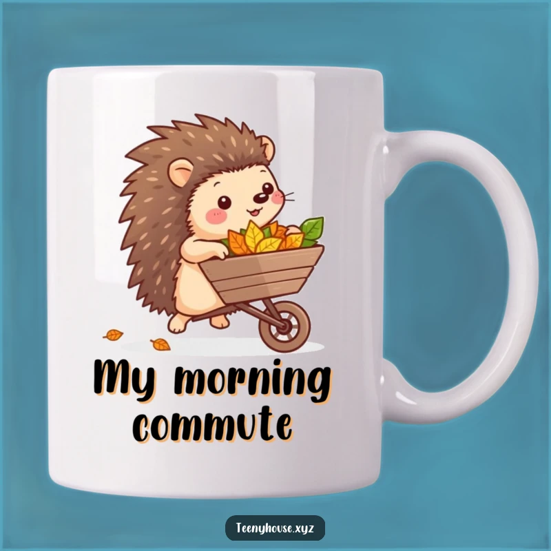 Funny Hedgehog Gardener Mug - Cheerful Leaf Rolling Wheelbarrow Funny Gift