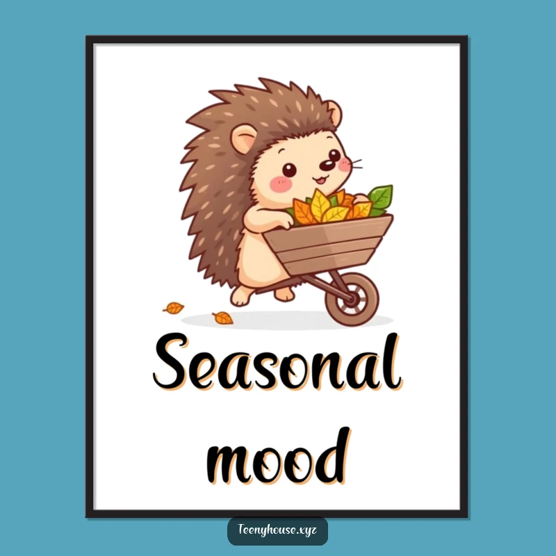 Funny Hedgehog Garden Wall Art - Cheerful Leaf Rolling Digital Print Funny Gift
