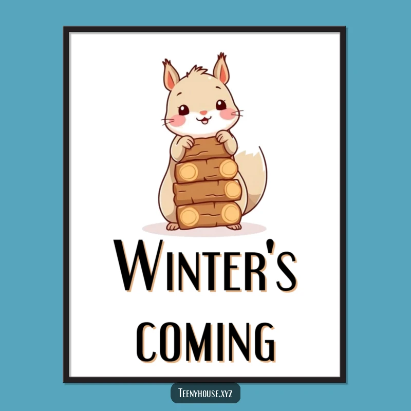 Funny Squirrel Firewood Wall Art - Happy Stacker Digital Print Funny Gift