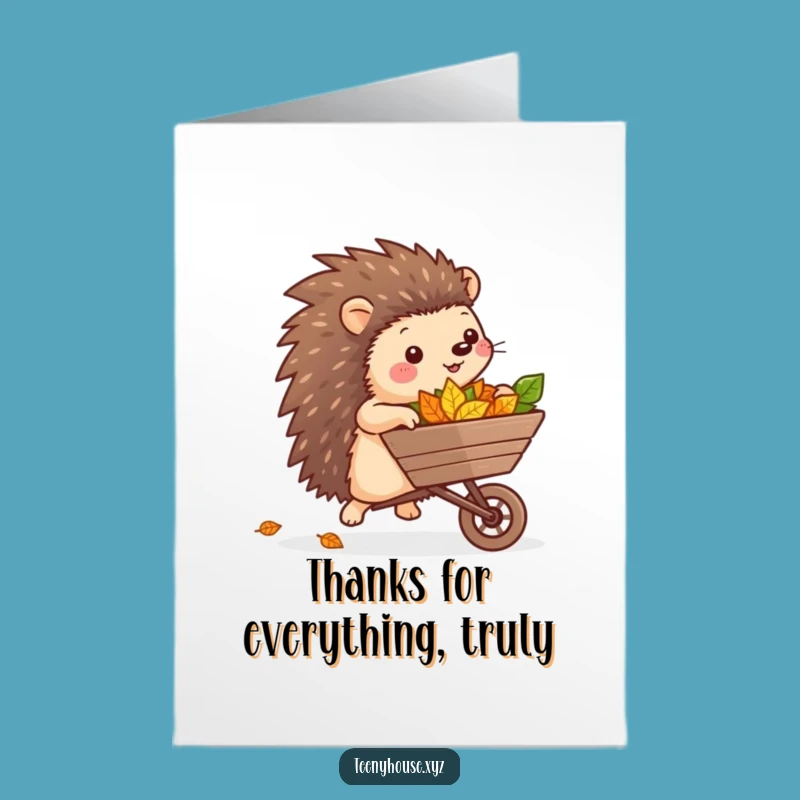 Free Printable Hedgehog Thank You Card: Leafy Wheelbarrow Thanks - Downloadable Gift!