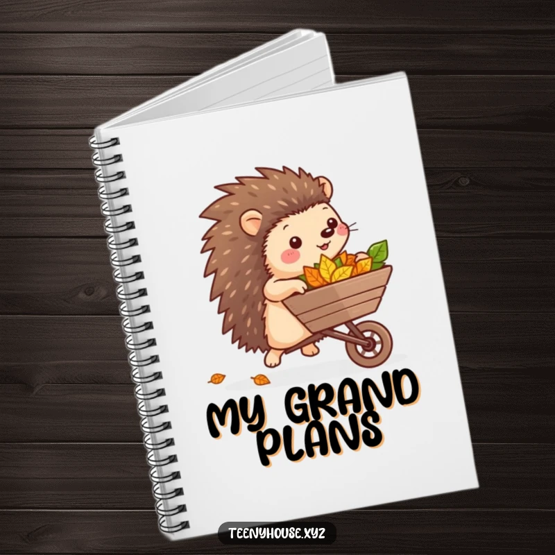 Funny Hedgehog Journal: A cheerful hedgehog pushing a miniature wheelbarrow full of leaves, perfect for jotting down notes with a smile.